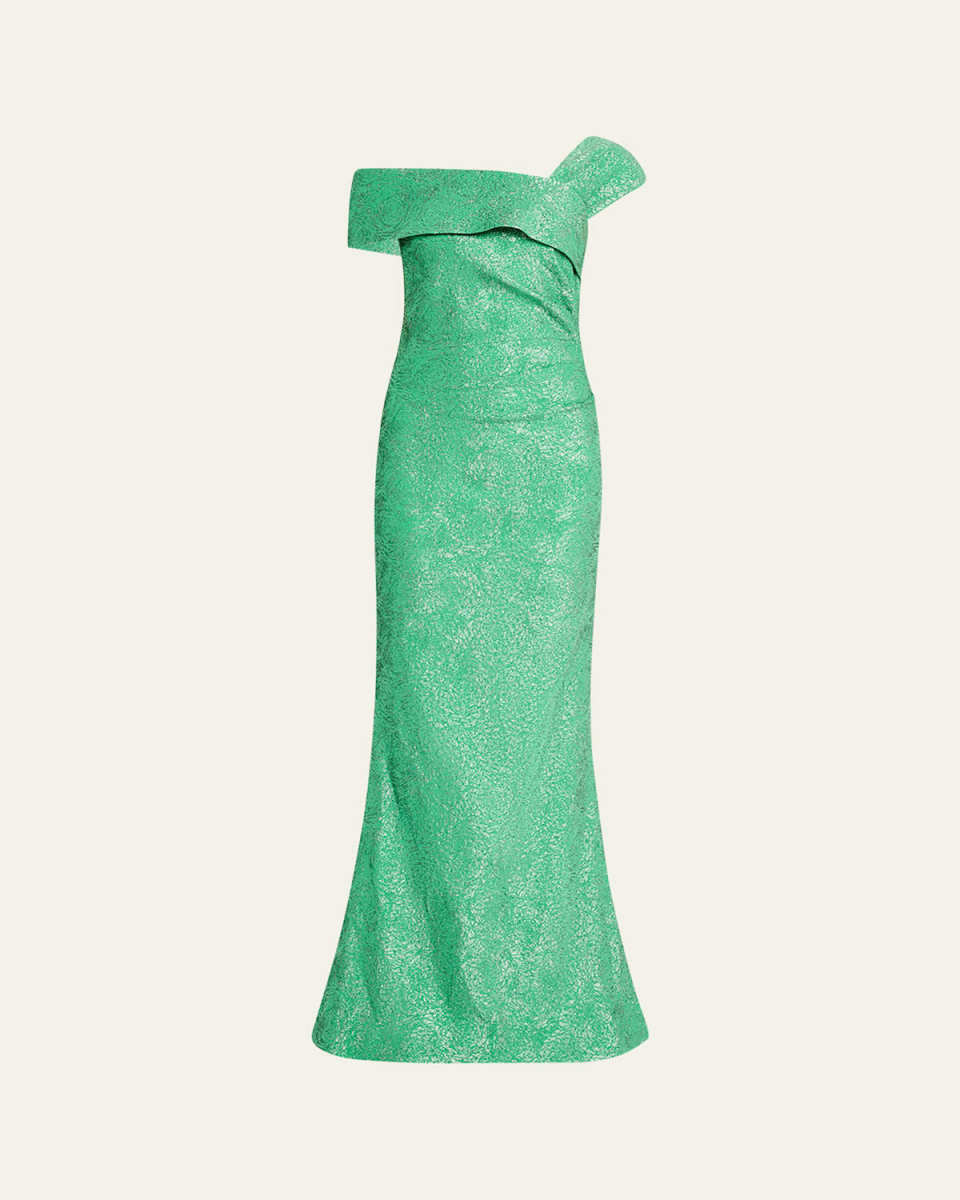 One-Shoulder Metallic Stretch Jacquard Gown
